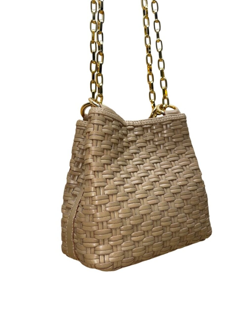 L.J.S Collection Women’s Beige Woven Gold Chain Strap Crossbody Bag - Picture 4 of 9